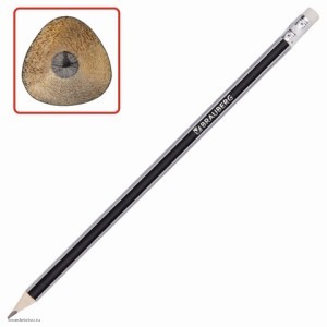 Карандаш чернографитный BRAUBERG Alderida НВ трехгранный с ластиком комплект 4шт