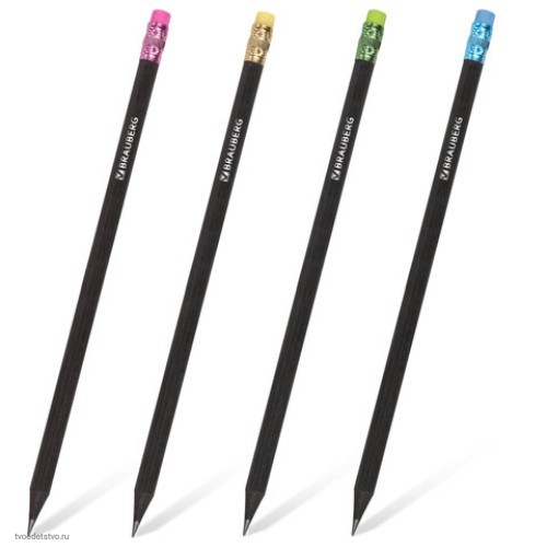Карандаш чернографитный BRAUBERG Black Wood НВ с ластиком