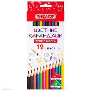 Карандаши цветные ПИФАГОР ЭКО КЛАССИК 12 цветов шестигранные