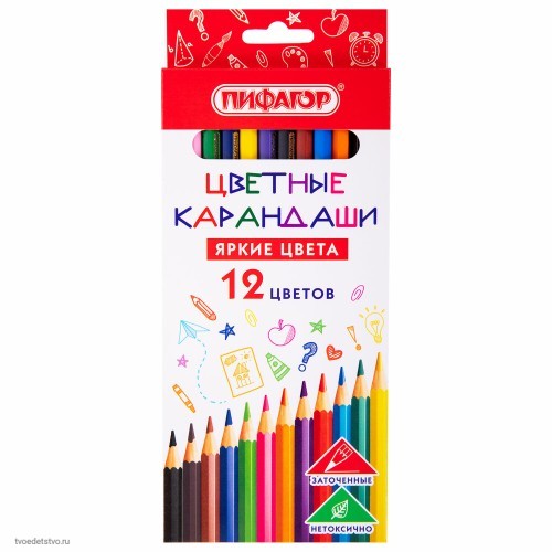 Карандаши цветные ПИФАГОР ЭКО КЛАССИК 12 цветов шестигранные