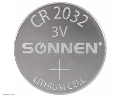 Батарейка литиевая CR2032, КОМПЛЕКТ 5 шт. "таблетка, дисковая", SONNEN Lithium, в блистере, 455504