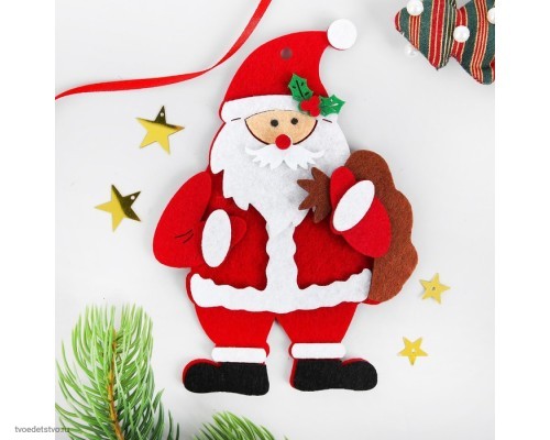 Набор для творчества создай елочное украшение из фетра Дед мороз с мешком подарков Набор для творчества создай елочное украшение из фетра Дед мороз с мешком подарков