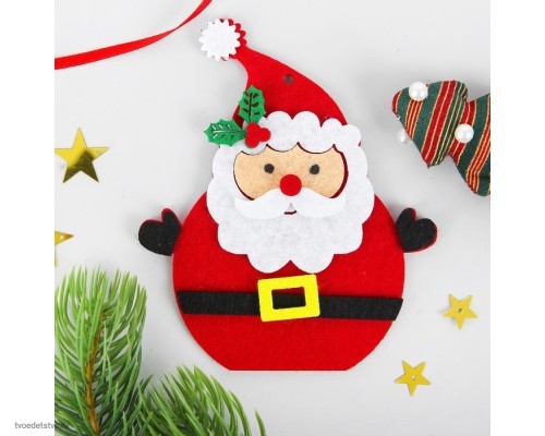 Ёлочная игрушка из фетра Дед мороз красный нос Ёлочная игрушка из фетра Дед мороз красный нос