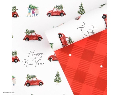 Бумага упаковочная глянцевая двухсторонняя Новогодние машины Бумага упаковочная глянцевая двухсторонняя Новогодние машины