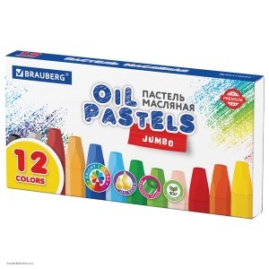 Пастель масляная восковые мелки утолщенные 12цв BRAUBERG PREMIUM