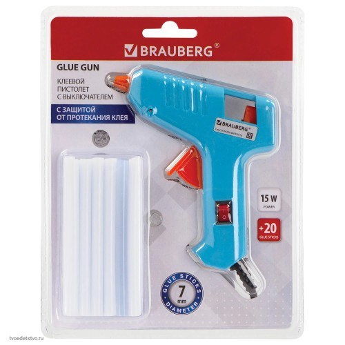 Клеевой пистолет 15Вт для стержня 7мм BRAUBERG