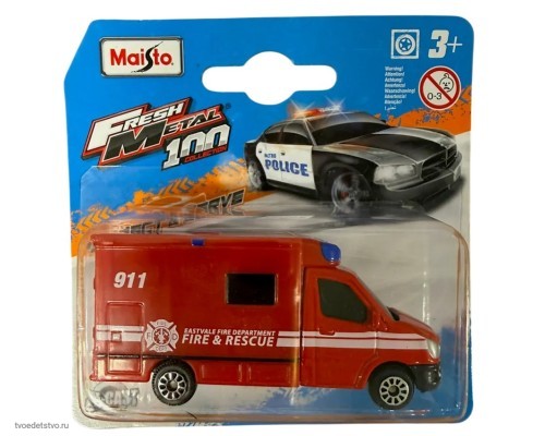 Машинка красная  пожарная Fresh Metal 100 в ассортименте, 1:64, 1/72