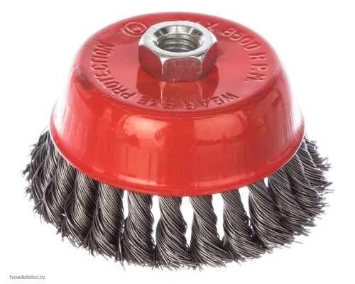Корщетка-чашка, гайка М14, стальная витая проволока 100 мм