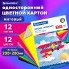 Картон цветной А4 немелованный 12л 12цв BRAUBERG