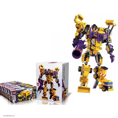Конструктор блочный Робот-трансформер 2 в1 с техникой