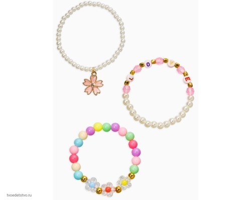 Браслет детский «Выбражулька», 3 шт. набор, цветок, бусины, цветной   10904749
