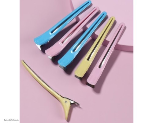 Зажим д/волос металл/пластик 10±1см (наб 6 шт цена за наб) МИКС пакет QF 5391033