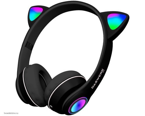 Наушники беспроводные игровые накладные, с ушками, светящиеся, черные DASWERK (ДАСВЕРК) VZV-23M, 513800