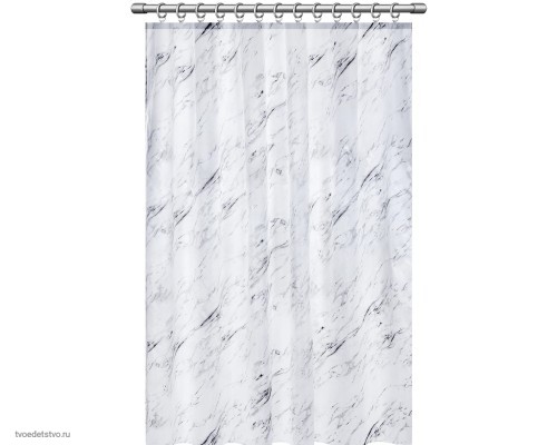 Шторка для ванной ПОЛИЭСТЕР, 180х200 см, кольца в комплекте, БЕЛЫЙ МРАМОР, PRIMILA (ПРИМИЛА), 700084